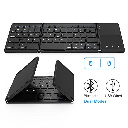 Foldable Bluetooth Keyboard, Jelly Comb Dual Mode Bluetooth & USB Wired Rechargable Portable Mini BT Wireless Keyboard with Touchpad Mouse for Android, Windows, PC, Tablet-Black