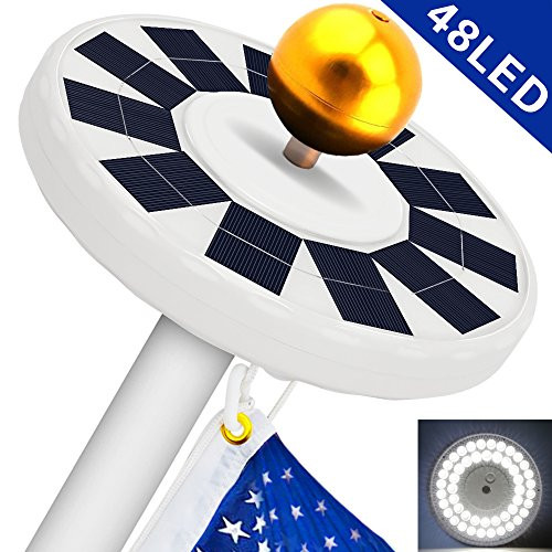 Solar Flag Pole Light, Flagpole Solar Light 800Lux- Hallomall 48LED Downlight Lighting for 15 to 25 Ft Flag Pole Topper, 3 Modes, Auto On/Off Night Light {Upgraded Version }
