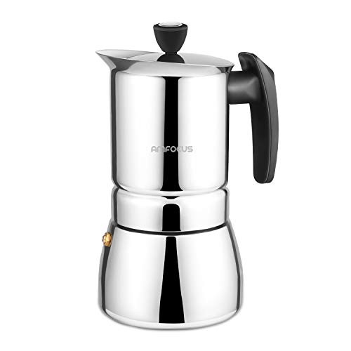Stovetop Espresso Maker - Moka Pot 6 Cups Demitasse Espresso Shot - Stainless Steel - AMFOCUS