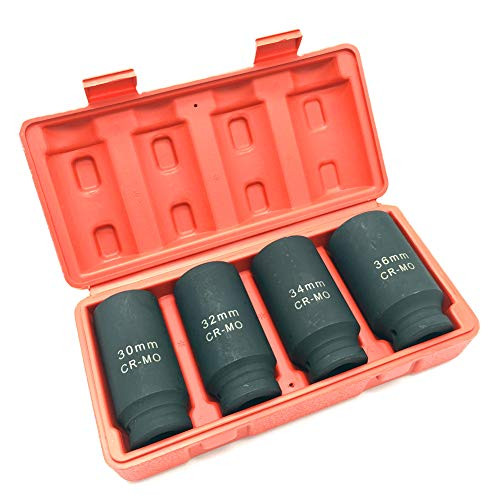 JENLEY 1/2-Inch Drive Deep Spindle Axle Nut Impact Socket Set,12pt,Metric,Cr-mo,30,32,34,36mm,4-Piece