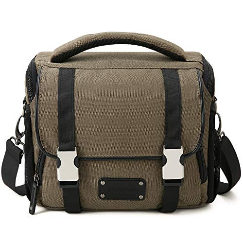 BAGSMART Compact SLR/DSLR Camera Shoulder Bag Camera Case with Waterproof Rain Cover & Trolley Strap, Brown