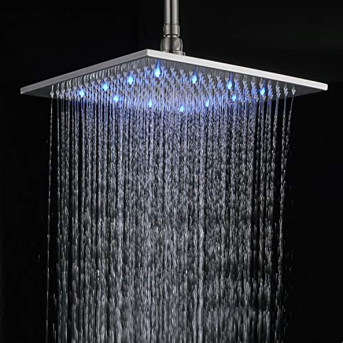 Senlesen Bathroom Rainfall Shower Head 10 Inch LED Light Square Overhead Replacement Head Brushed Nickel