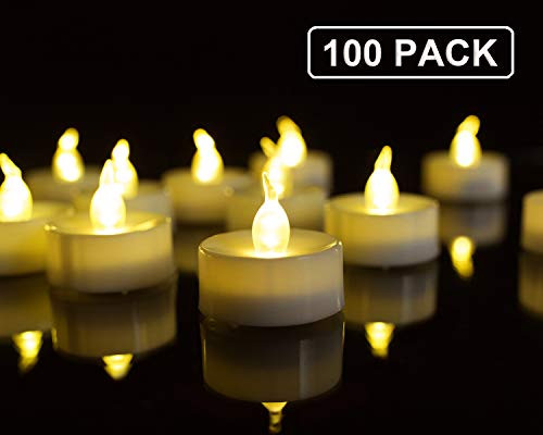 Homemory Battery Tea Lights Bulk, 100 Pack LED Tea Lights, Flickering Tea Lights, Long Lasting Battery Life, Warm White, D1.4'' X H1.25''