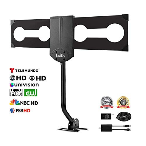 2019 Upgraded LeadTry Outdoor Amplified TV Antenna, 150+ Miles HDTV Antenna Long Range Omni-Directional with Pole Mount High Digital TV Antenna for 4k 1080p FM/VHF/UHF 33Ft RG6 Copper Cable (Black1)