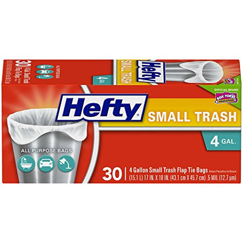 Hefty Flap Tie Small Trash Bags - 4 Gallon, 12 Packs of 30 Count (360 Total)