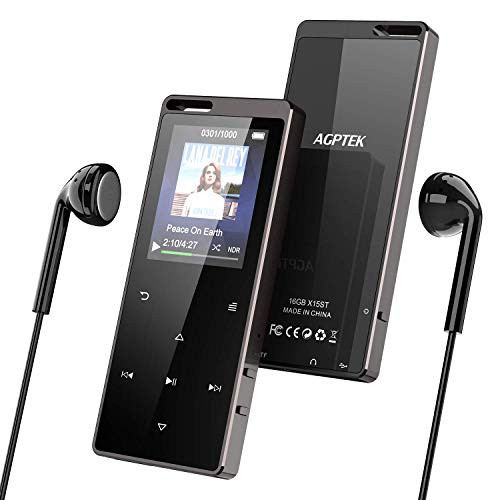 MP3 Player FM Radio,AGPTEK Bluetooth 16GB Music Player with Touch Button, Recorder, Independent Volume Control,Supports up to 128GB, X15ST