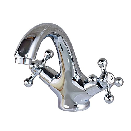 Rozin Deck Mounted Double Knobs Basin Faucet Single Hole Bathroom Sink Mixer Tap Chrome Finish