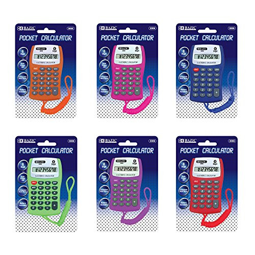 BAZIC 8-Digit Pocket Size Calculator with Neck String Teaching Material (3006-24)