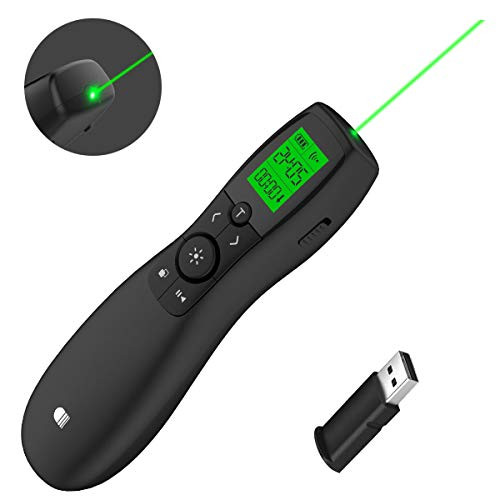 Presentation Remote Green Laser, Wireless Presenter Laser Pointer, Presentation Clicker LCD Display with Timer Rechargeable PPT PowerPoint Clicker for Office Teacher
