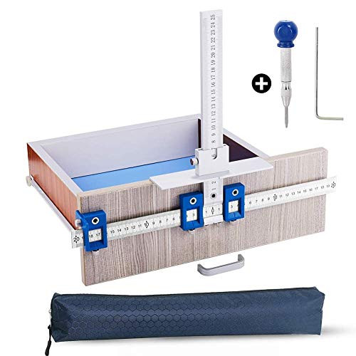 Punch Locator Drill Guide, Cabinet Hardware Jig, Template Woodworking Drilling Dowelling Tool for Handles and Knobs on Doors and Drawer Fronts - Fastest and Most Accurate Drawer Knob Pull Jig Tool