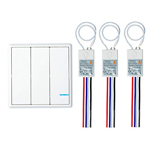 GREENCYCLE Wireless Lights Switch Kit, Remote Wall Switch Wireless Control Lamps Fans Devices Appliances On/off, Self-Powered Transmitter (1PK 3-Way Switch and 3PK Receiver)