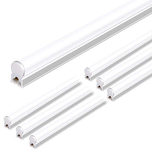 Hykolity 6 Pack Integrated LED T5 Single Fixture, 4FT, 22W, 2200lm, 5000K, Linkable Utility Shop Light Ceiling Tube Light, Corded Electric with Built-in ON/Off Switch