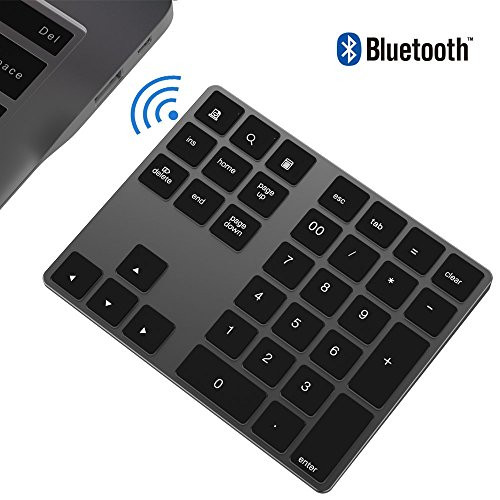 ikos Bluetooth Numeric Keypad, Portable Wireless Bluetooth 34-Key External Number pad with Multiple Shortcuts for Computer Laptop Windows Surface Compatible with Apple iMac Mackbook iPad (Black)