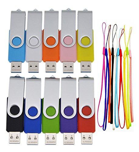 Thumb Drive USB 3.0 Flash Drive 16GB Pack of 10 Bulk Memory Sticks - Portable Data Stick Jump Drive - FEBNISCTE Swivel Pendrive 10 Color Assorted Zip Drives with Key Ring