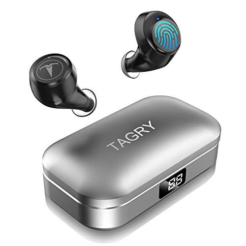 Bluetooth Headphones,TAGRY 5.0 True Wireless Earbuds Deep Bass HiFi Stereo Sound 30H Playtime Bluetooth Earphones in Ear Binaural Call Headset with Charging Case and Built in Mic(Light Black)