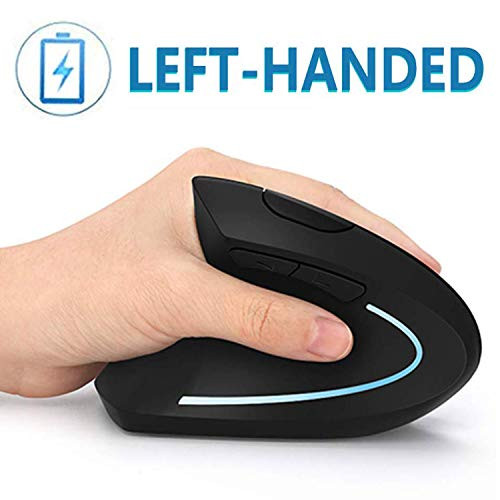 Left Hand Mouse, Advanced Lefty Ergonomic Wireless Mouse - Lekvey Rechargeable Left Handed Vertical Mouse  Black