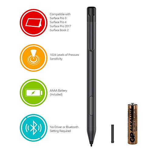tesha Pen Microsoft Surface Pro 6, Surface Laptop 2, Surface Go, Surface Pro 4, Pro 3, Surface Book 2, Book 1, Surface 2018, Surface 2017, Laptop Active Stylus,1024 Level Pressure Sensitivity (Black)