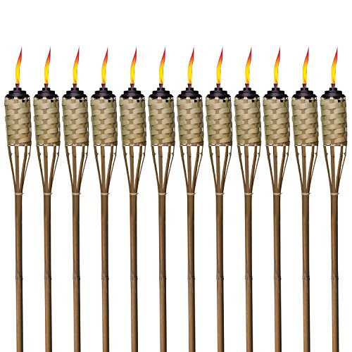 TIKI Brand 1117253 Brown Easy Pour 12-Pack 57 Inch Tiki Torch Bamboo Classic Weave