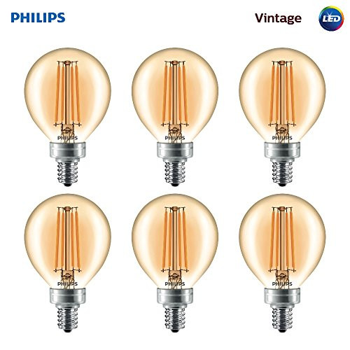 Philips LED Dimmable G16.5 Vintage Amber Glass Globe Light Bulb: 300-Lumen, 2200-Kelvin, 4.5-Watt (40-Watt Equivalent), E12 Candelabra Base, Amber, 6-Pack