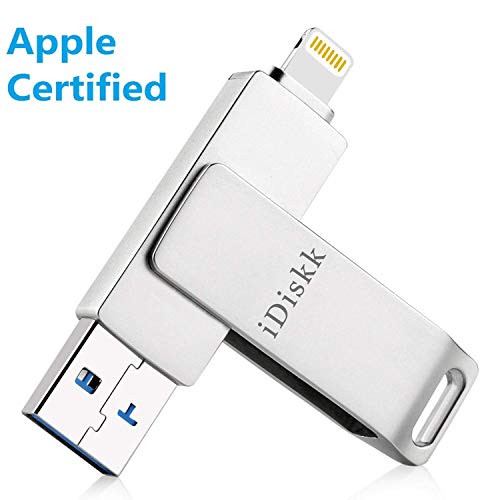 iDiskk USB 3.0 128GB iPhone Flash Drive for iPhone X XR XS MAX,Photo Stick For iPhone 6,iPhone 6 Plus,iPhone 8 Plus, iPad Pro,External Storage for iPhone iPad USB,Touch ID Encryption and MFI Certified