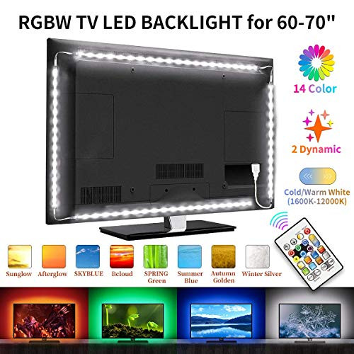 BASON TV LED Backlight, RGBW TV Light Strip for 60-70" TV, RGB Upgrade 13.09ft TV Lights, USB TV Bias Lighting with Remote, Color Changing Lights for Entertainment Center Room Decor,Home Movie Theater