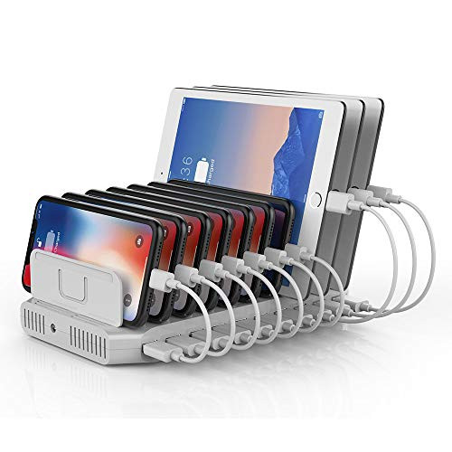 Unitek Multi Charging Station, 10-Port USB Charger for Multiple Device with SmartIC Tech and Adjustable Dividers, Organizer Stand Compatible with iPad, Tablet, Kindle, iPhone