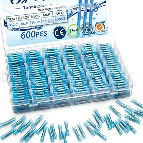 600PCS Heat Shrink Butt Connectors 16-14 AWG - Sopoby Waterproof Wire Connectors Electrical Connectors - Insulated Crimp Terminals Marine Automotive Butt Terminals (Blue) 600PCS Heat Shrink Butt Connectors 16-14 AWG - Sopoby Waterproof Wire Connectors Electrical Connectors - Insulated Crimp Terminals Marine Automotive Butt Terminals (Blue)