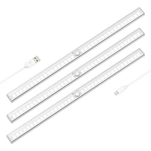 Wireless Under Cabinet Lighting, OxyLED 36 LED Motion Sensor Closet Lights, USB Rechargeable LED Kitchen Cabinet Lights, Motion Led Light Bar with Magnetic Strip, T-02Plus (3 Pack)