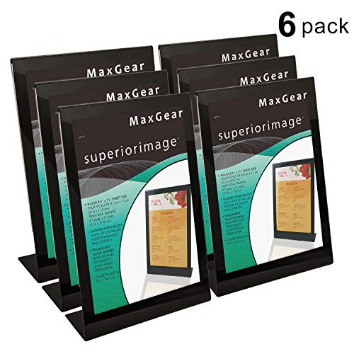 MaxGear Slant-Back Sign Holder, Acrylic Sign Holders, Clear Acrylic Stand Holder 8.5 X 11 inches, Extra Thick Sign Holder, Display Stand Ad Frame for Office, Home, Store, Restaurant, 6 Pack