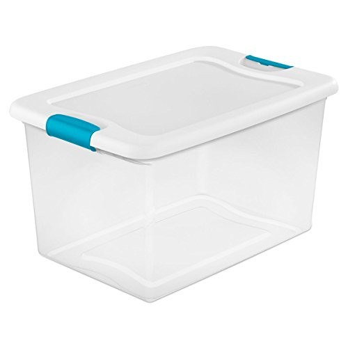 Sterilite 14978006  64 quart/61 L Latching Box with Clear Base, White Lid and Colored Latches, 6-Pack