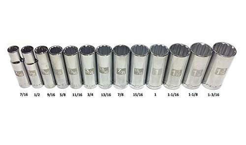 Craftsman Laser Etched Easy Read 1/2" Drive 13 Piece SAE Standard Deep 12 Point Socket Set