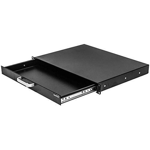 NavePoint Rack Mount Drawer for 19-Inch Server Cabinet Case Or DJ with Lock and Key 1U Black
