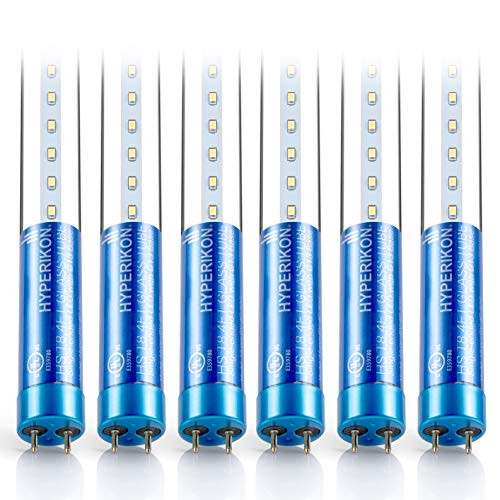 Hyperikon T8 4 Foot LED Tube, 40 Watt (18W) Glass T10 T12 Light Bulbs, 5000K, Clear, Ballast Bypass, 6 Pack