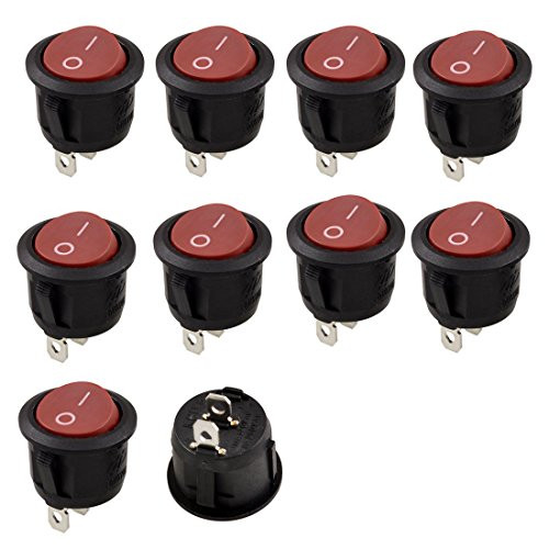 GFORTUN 10PCS Red Round Push Button SPST 2 Pin On/Off Mini Rocker Switch AC 125V/10A 250V/6A for Automotive