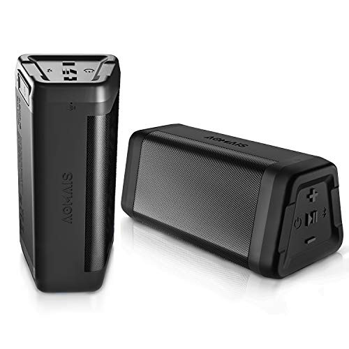 [2-Pack] AOMAIS Real Sound Bluetooth Speakers 360° True Wireless Stereo 20W Speakers Dual Pairing Loud Bass 24H Playtime IPX5 Waterproof Bluetooth 4.2 Wireless Speakers for Outdoor, Travel Black