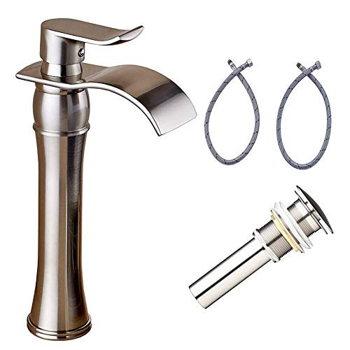 Votamuta Waterfall Spout Single Handle Bathroom Sink Vessel Faucet Mixer Tap Lavatory Faucets Tall Body,Brushed Nickel
