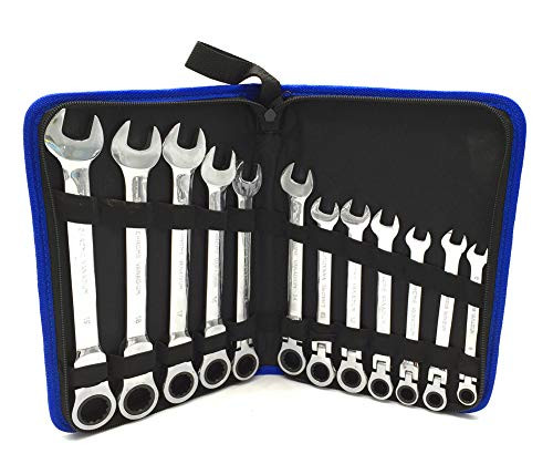 JENLEY 12 Piece 8-19mm Metric Flexible Head Ratcheting Wrench Combination Spanner Set