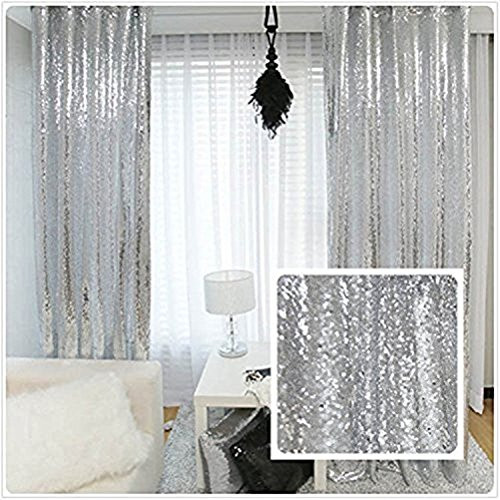 TRLYC Sequin Backdrop Curtain Panels Window Draperies-(Silver Color) 2FTx8FT 4 Pieces Wedding Party Background Drapes