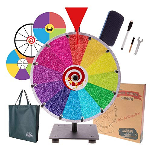 Prize Wheel Spinning Wheel for Prizes - Dry Erase Spin Wheel Game Small 12" inch Tabletop Stand Spinner Board with 4 Color & White Wheels, Marker Pen, Eraser & Bag | Win Fortune Raffle Carnival Games