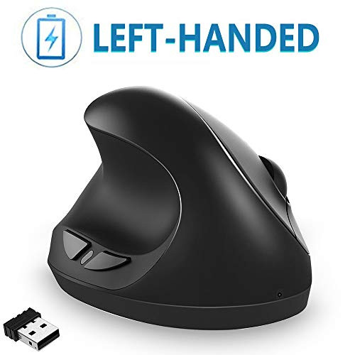 Left Hand Mouse, Lefty Ergonomic Wireless Mice  Acedada Rechargeable 2.4G Wireless Left Handed Mouse, 6 Buttons,? for Small Hands ?- Black