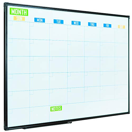 Lockways Framed Dry Erase Calendar Whiteboard - Colorful Magnetic White Board Calendar 36 x 24 Inch, 3 x 2 Monthly Planning Board, Ultra-Slim Black Aluminium Frame for School Home Office