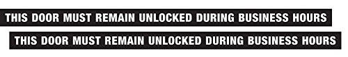 The Hillman Group 840205, 1-1/2" x 28" Vinyl "This Door Must Remain Unlocked During Business Hours" Sign (2-Pack)
