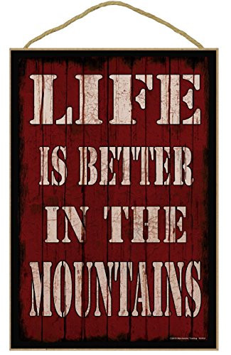 Blackwater Trading Red Life is Better in The Mountains Rustic Cabin Sign Plaque 10"x16"