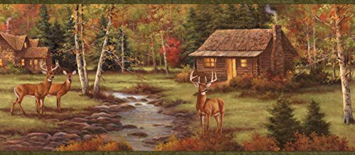 Chesapeake BBC50051B Lodge Stag Creek Portrait Wallpaper Border, Brown