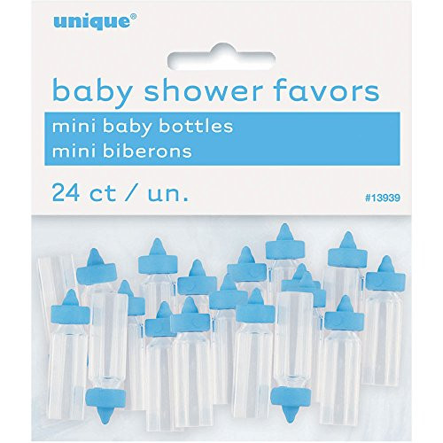 Mini Plastic Blue Baby Bottle Boy Baby Shower Favor Charms, 24ct