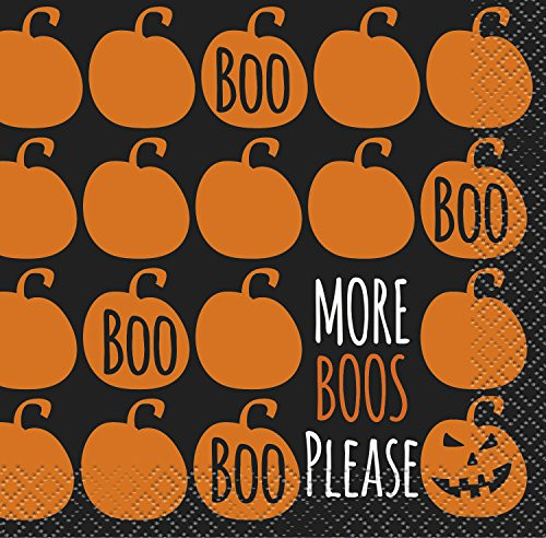 Unique More Boos Please 10" Beverage Napkins, Orange Black, 16 CT