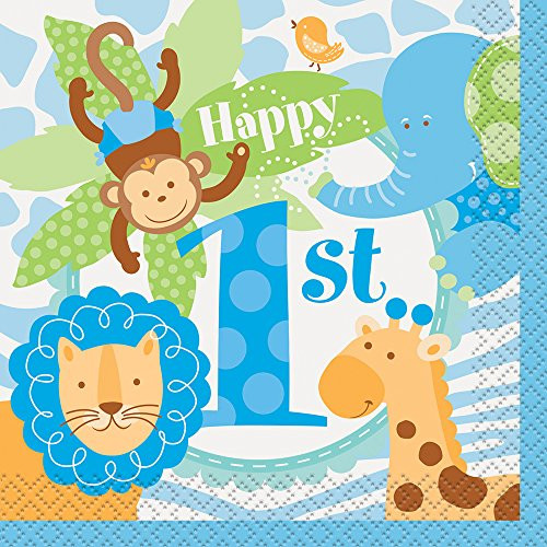 Blue Safari First Birthday Beverage Napkins, 24ct