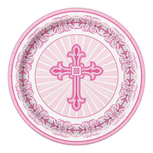 Radiant Cross Pink Religious Dinner Plates, 8ct