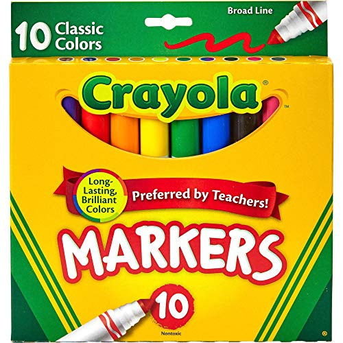 Crayola Non-Washable Markers, Broad Point, Classic Colors, 10/Set Crayola Non-Washable Markers, Broad Point, Classic Colors, 10/Set