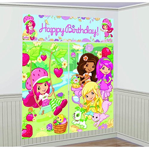 amscan Delightful Strawberry Shortcake Birthday Party Scene Setters Decoration (5 Pack), 59" x 65", Green/Pink